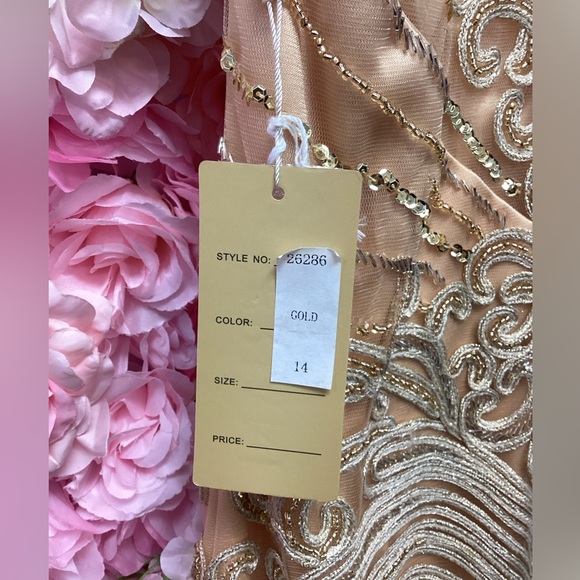 feriani couture 26286 Gold Beaded Long High Neck Mermaid Sleeveless Dress NWT - Picture 4 of 7